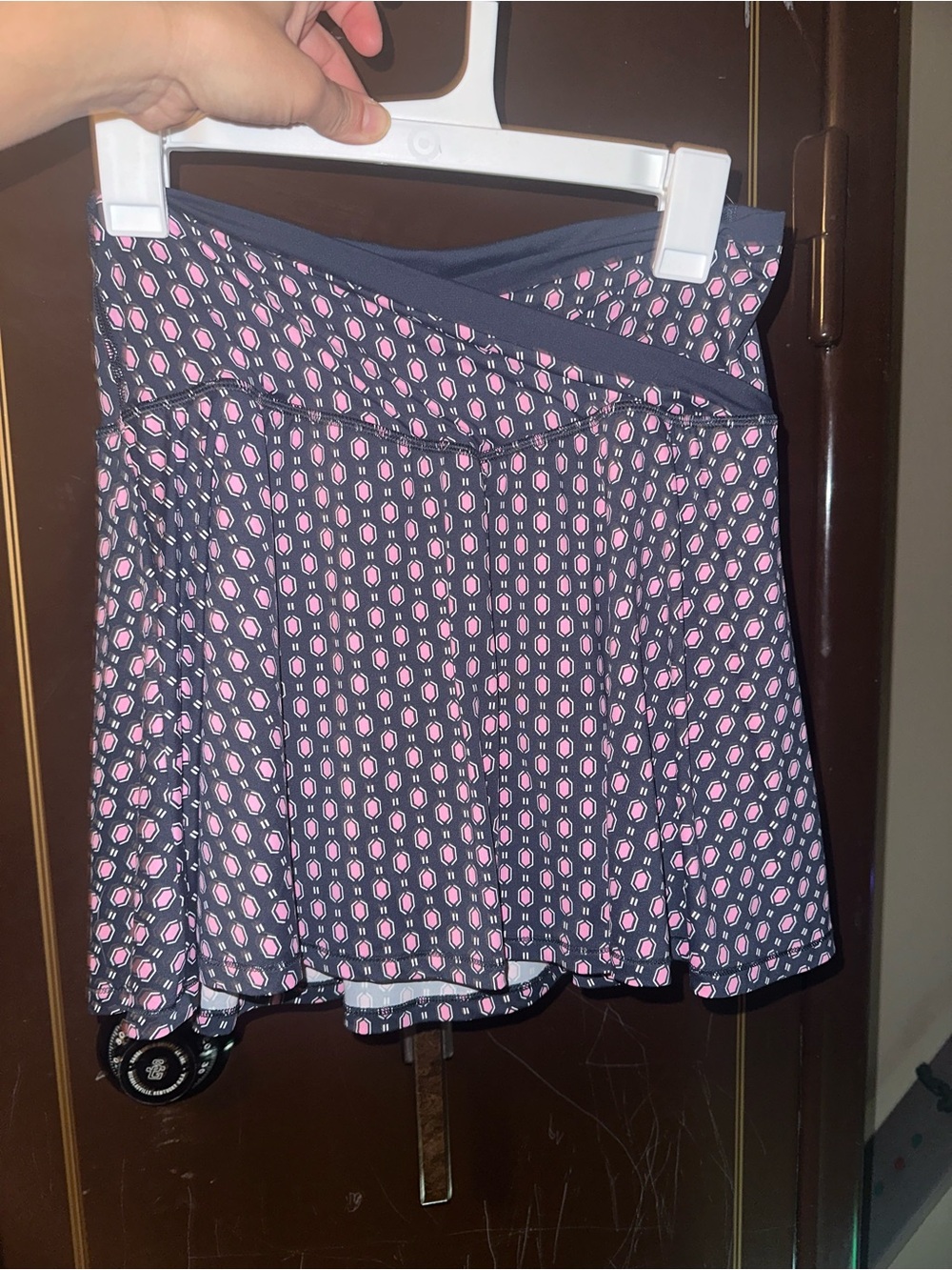 all in motion Navy Skater Skirt with Pink Geometric Print